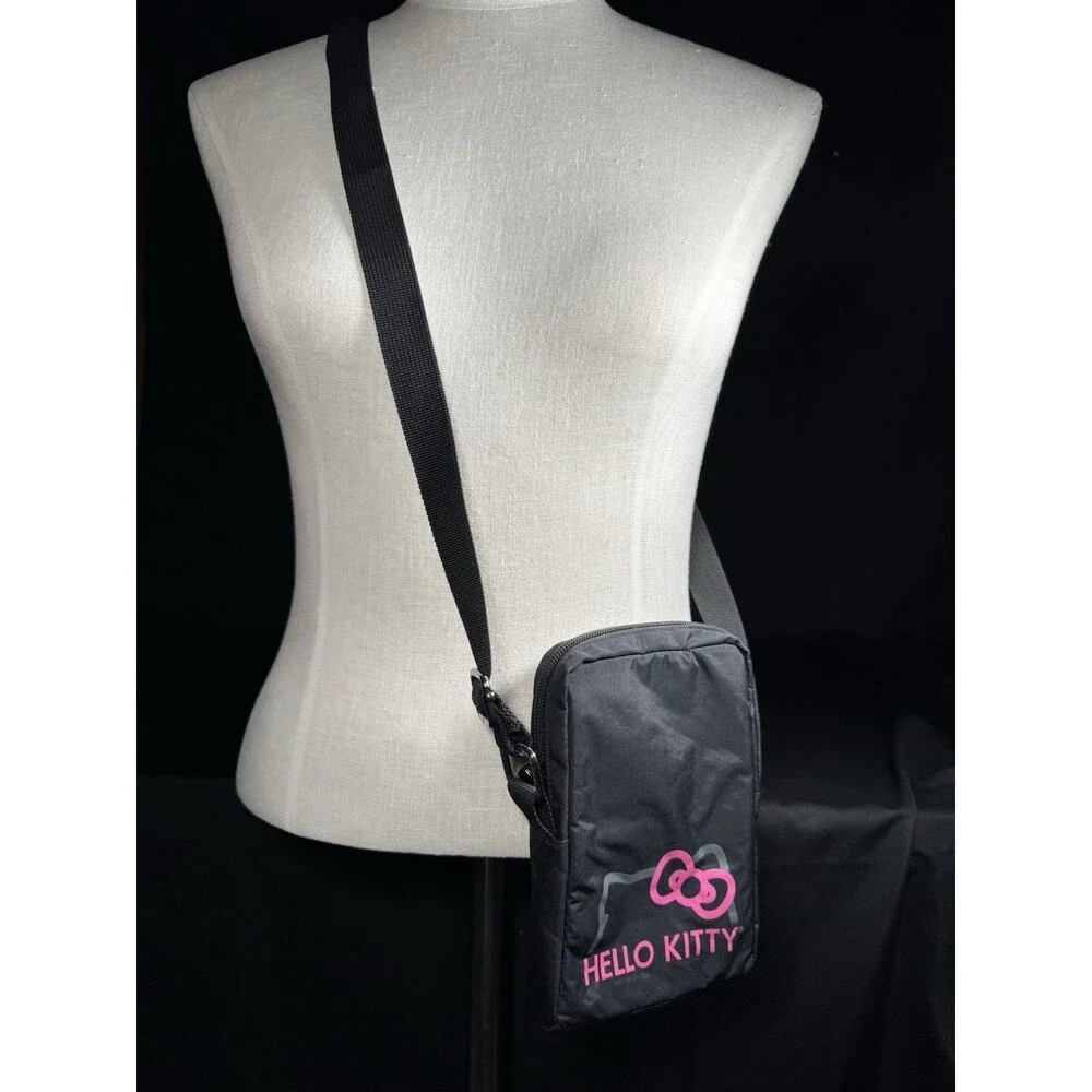 2011 Hello Kitty Black & Pink Vertical Crossbody Messenger Bag - Y2K Scene